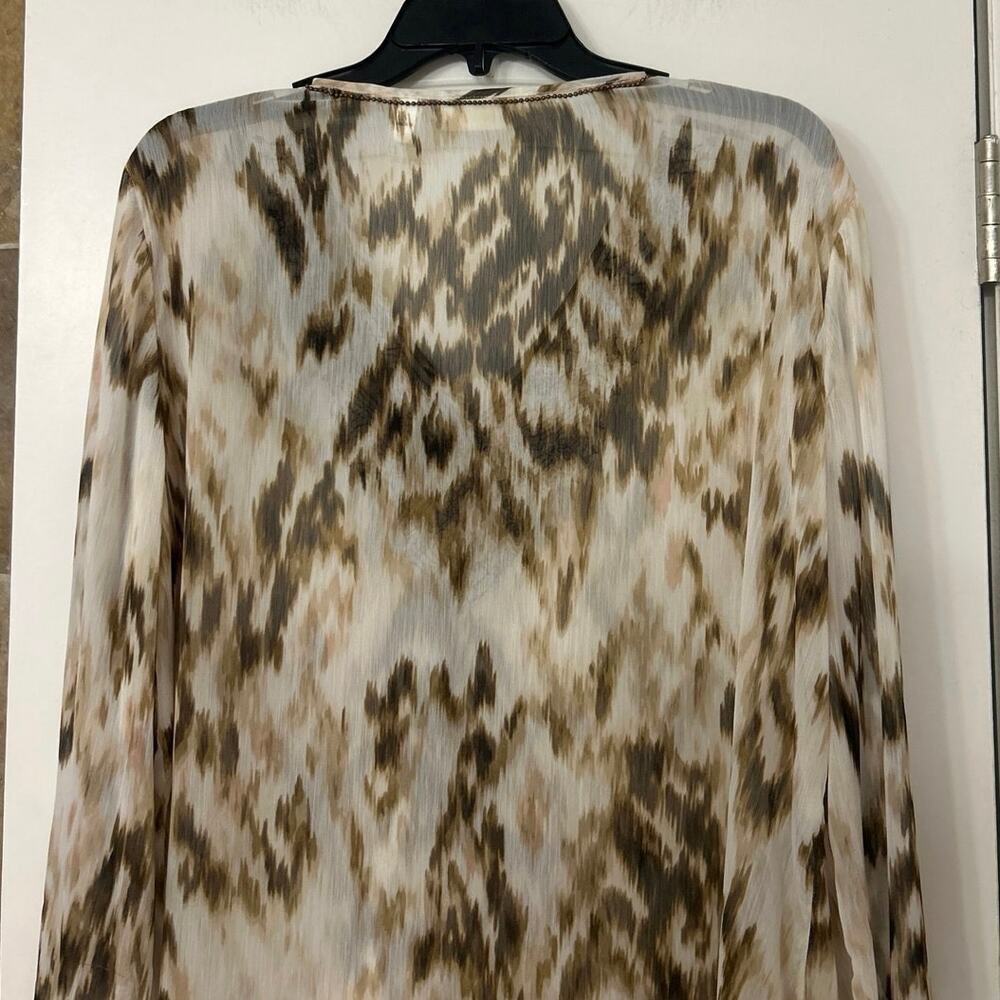 Chico’s Sheer Metal Embellishment Longline Split Sleeve Tunic Top Large Boho - Picture 10 of 13